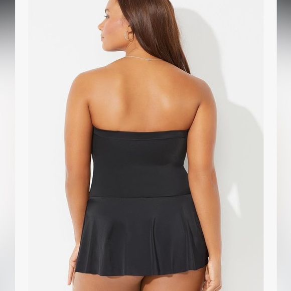 Swimsuits For All Women's Black Ruched Skirted Bandeau Swimdress size 10 NEW - Picture 3 of 16